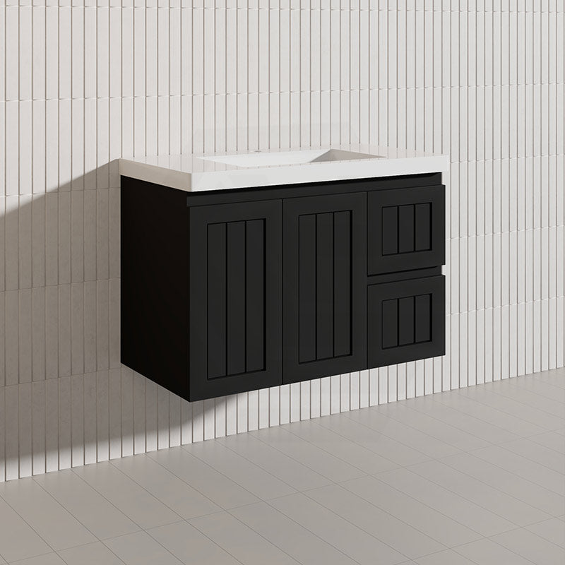 900mm Hampton Wall Hung Vanity PVC Board Matt White/Black Linear Surface