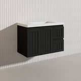 900mm Hampton Wall Hung Vanity PVC Board Matt White/Black Linear Surface