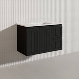 900mm Hampton Wall Hung Vanity PVC Board Matt White/Black Linear Surface