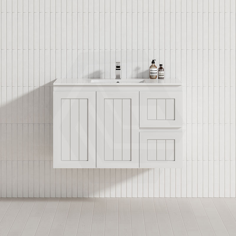 600/750/900/1200/1500mm Hampton Wall Hung Vanity PVC Board Matt White Linear Surface