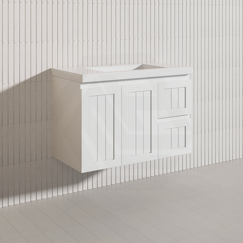 900mm Hampton Wall Hung Vanity PVC Board Matt White/Black Linear Surface