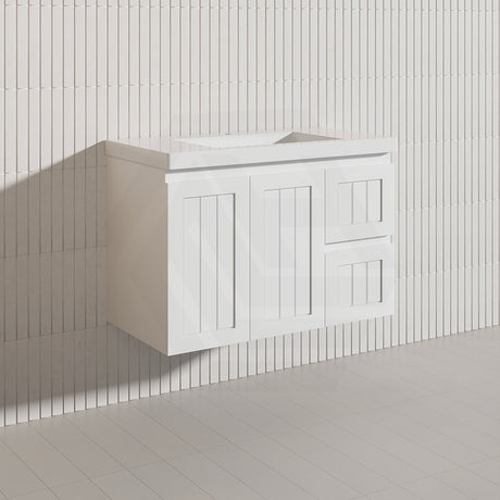 900mm Hampton Wall Hung Vanity PVC Board Matt White/Black Linear Surface