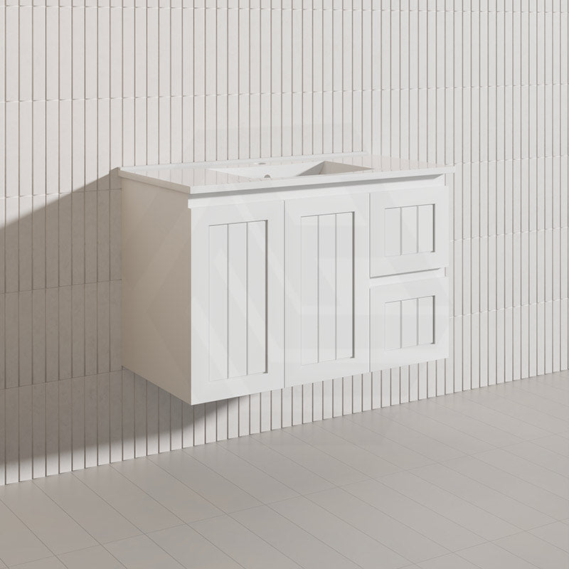 900mm Hampton Wall Hung Vanity PVC Board Matt White/Black Linear Surface