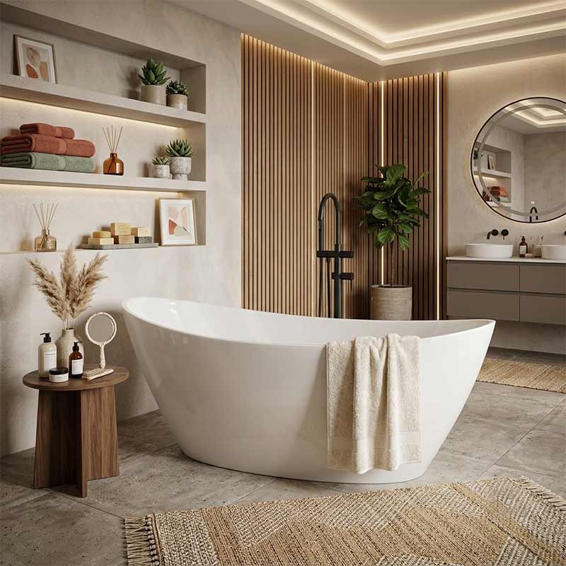 Evie Oval Freestanding Bathtub Acrylic NO Overflow 1500/1660mm - Variant Colour Available