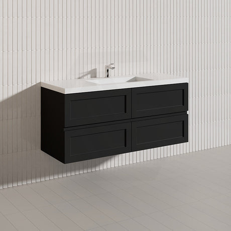 600-1500mm Ceto Fremantle Bathroom Wall Hung PVC Vanity Matt Black Finish Ceramic/Poly Top Available