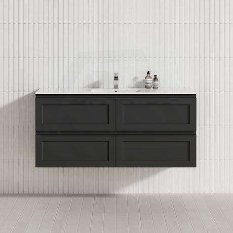 600-1500Mm Wall Hung Pvc Vanity With Matt Black Finish For Bathroom Cabinet Only&Ceramic/Poly Top
