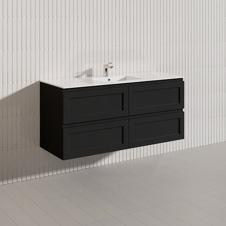 600-1500mm Ceto Fremantle Bathroom Wall Hung PVC Vanity Matt Black Finish Ceramic/Poly Top Available