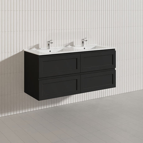 600-1500mm Ceto Fremantle Bathroom Wall Hung PVC Vanity Matt Black Finish Ceramic/Poly Top Available