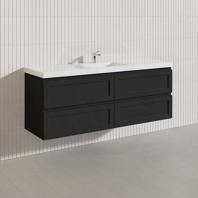 600-1500mm Ceto Fremantle Bathroom Wall Hung PVC Vanity Matt Black Finish Ceramic/Poly Top Available