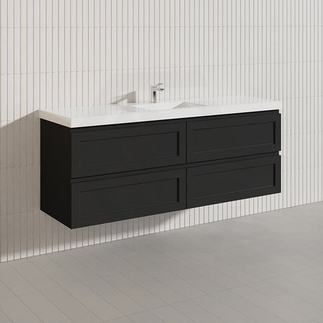 600-1500mm Ceto Fremantle Bathroom Wall Hung PVC Vanity Matt Black Finish Ceramic/Poly Top Available