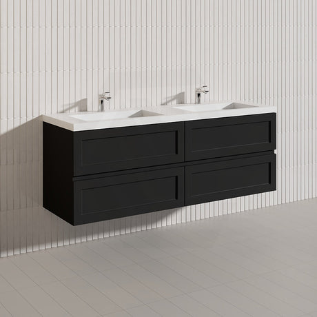 600-1500mm Ceto Fremantle Bathroom Wall Hung PVC Vanity Matt Black Finish Ceramic/Poly Top Available