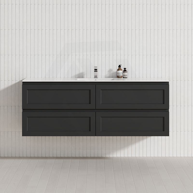 600-1500Mm Wall Hung Pvc Vanity With Matt Black Finish For Bathroom Cabinet Only&Ceramic/Poly Top