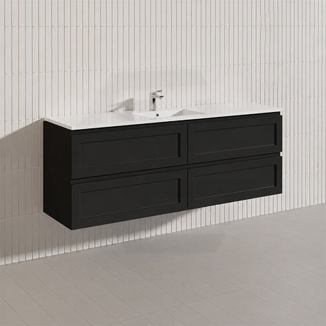 600-1500Mm Wall Hung Pvc Vanity With Matt Black Finish For Bathroom Cabinet Only&Ceramic/Poly Top