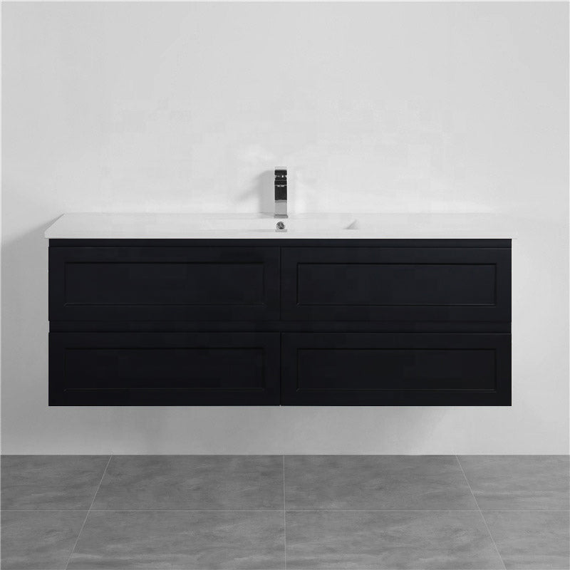 Ceto Fremantle PVC Wall Hung Bathroom Vanity Ceramic/Poly Top Available 1500mm - Matt Black