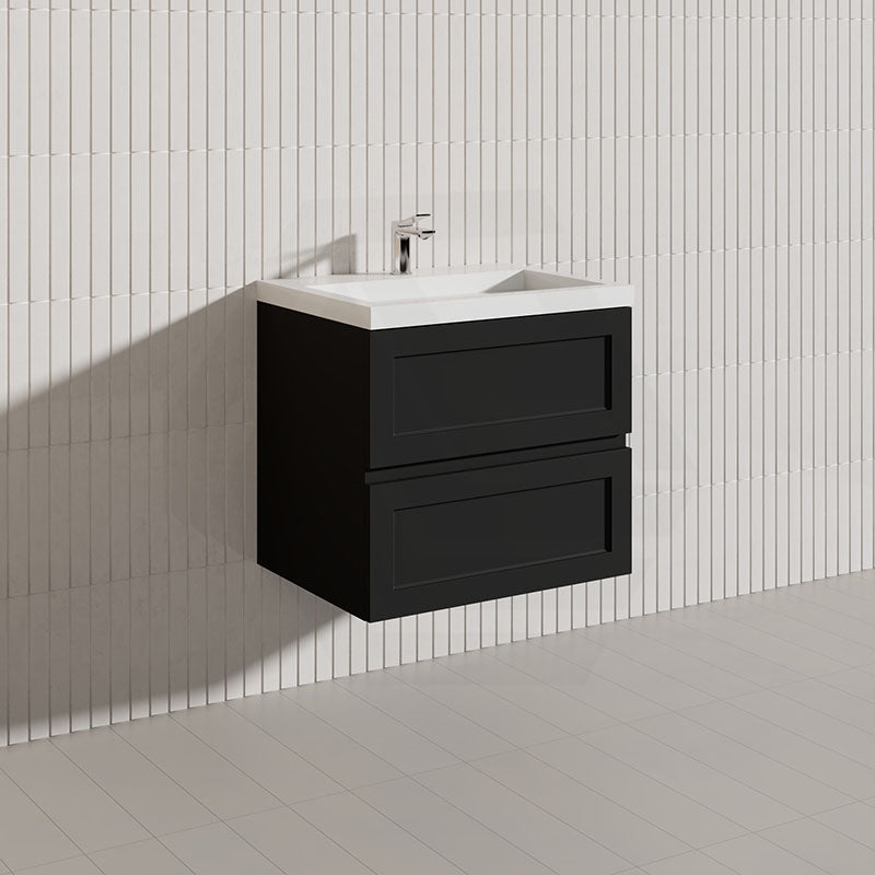 600-1500mm Ceto Fremantle Bathroom Wall Hung PVC Vanity Matt Black Finish Ceramic/Poly Top Available
