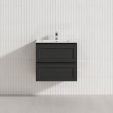 600-1500Mm Wall Hung Pvc Vanity With Matt Black Finish For Bathroom Cabinet Only&Ceramic/Poly Top