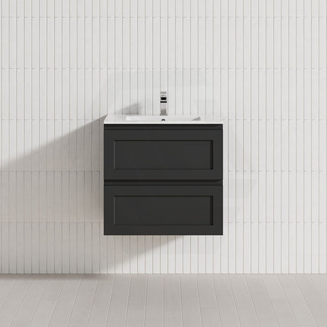 600-1500Mm Wall Hung Pvc Vanity With Matt Black Finish For Bathroom Cabinet Only&Ceramic/Poly Top