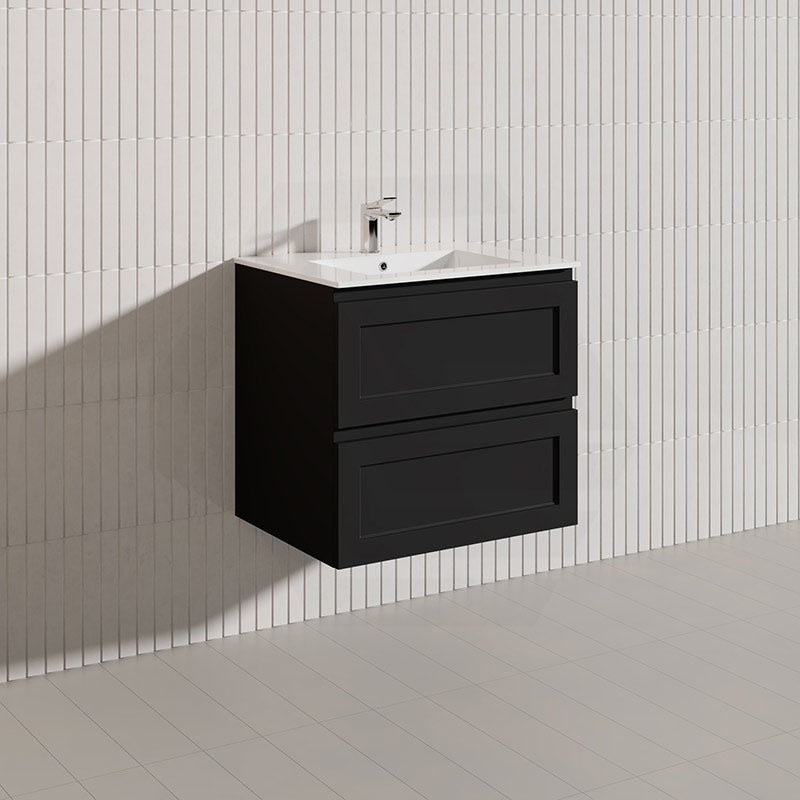 600-1500mm Ceto Fremantle Bathroom Wall Hung PVC Vanity Matt Black Finish Ceramic/Poly Top Available