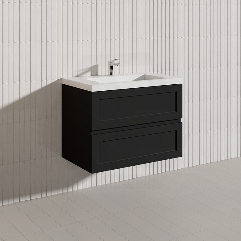 600-1500mm Ceto Fremantle Bathroom Wall Hung PVC Vanity Matt Black Finish Ceramic/Poly Top Available