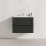 600-1500Mm Wall Hung Pvc Vanity With Matt Black Finish For Bathroom Cabinet Only&Ceramic/Poly Top