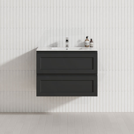 600-1500Mm Wall Hung Pvc Vanity With Matt Black Finish For Bathroom Cabinet Only&Ceramic/Poly Top