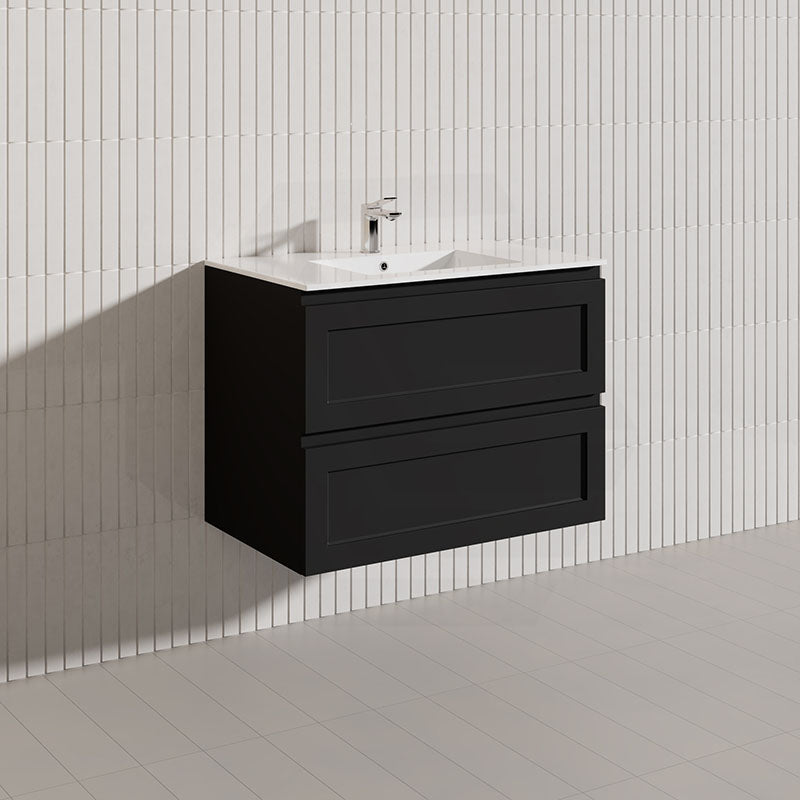 600-1500mm Ceto Fremantle Bathroom Wall Hung PVC Vanity Matt Black Finish Ceramic/Poly Top Available