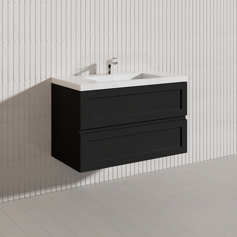 600-1500mm Ceto Fremantle Bathroom Wall Hung PVC Vanity Matt Black Finish Ceramic/Poly Top Available