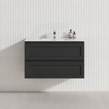 600-1500Mm Wall Hung Pvc Vanity With Matt Black Finish For Bathroom Cabinet Only&Ceramic/Poly Top