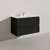 600-1500mm Ceto Fremantle Bathroom Wall Hung PVC Vanity Matt Black Finish Ceramic/Poly Top Available