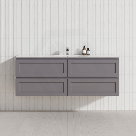 600-1500Mm Wall Hung Pvc Vanity With Matt Grey Finish For Bathroom Cabinet Only&Ceramic/Poly Top