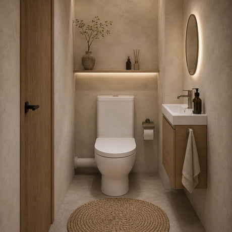 Right or Left Hand Skew Trap Toilet Suite Box Rim Ceramic Back Left and Right Bottom Inlet 665x375x830mm - Gloss White