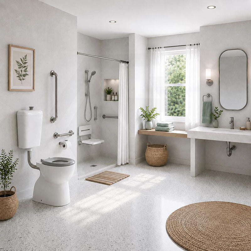 Special Care Connector Toilet Suite Disabled Box Rim Flushing Ceramic White Bottom inlet 805x350x1080mm - Gloss White