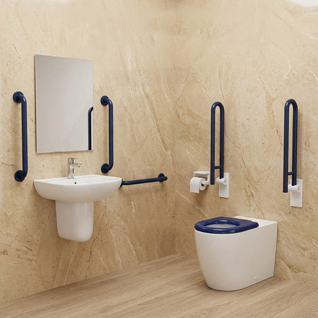 Asta Special Care Tornado Toilet Pan Back To Wall Blue / Grey Single Flap Care Seat 795x355x425mm