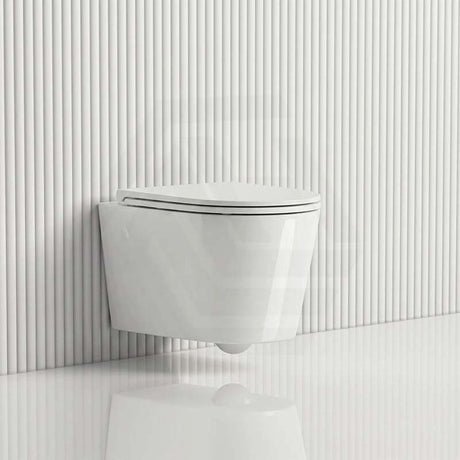 Avery Box Rim Wall Hung Toilet Pan Only Standard UF Seat Dual Flush 550x360x365mm - Gloss White