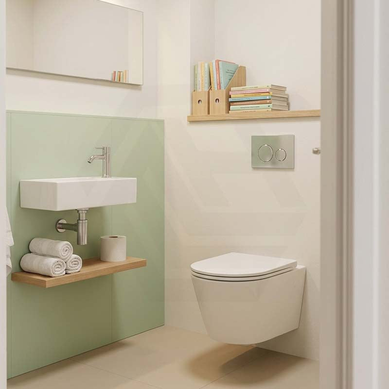 Avery Box Rim Wall Hung Toilet Pan Only Standard UF Seat Dual Flush 550x360x365mm - Gloss White