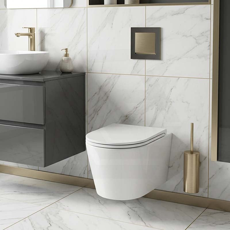 Avery Box Rim Wall Hung Toilet Pan Only Standard UF Seat Dual Flush 550x360x365mm - Gloss White