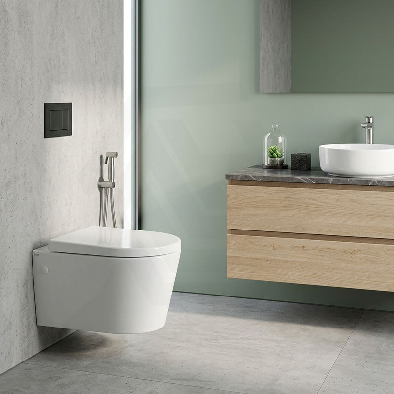 Avery Box Rim Wall Hung Toilet Pan Only Standard UF Seat Dual Flush 550x360x365mm - Gloss White