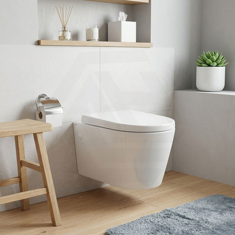 Avery Box Rim Wall Hung Toilet Pan Standard UF Seat Dual Flush 550x360x365mm - Gloss White