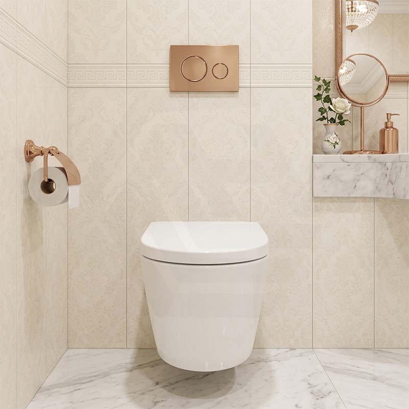 Avery Box Rim Wall Hung Toilet Pan Only Standard UF Seat Dual Flush 550x360x365mm - Gloss White
