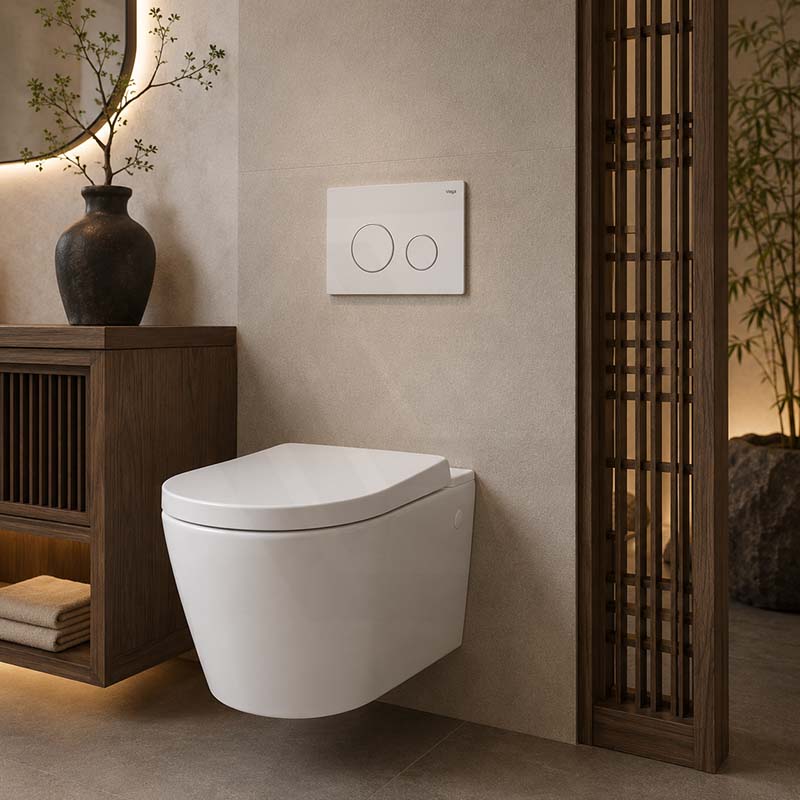 Avery Box Rim Wall Hung Toilet Pan Only Standard UF Seat Dual Flush 550x360x365mm - Gloss White