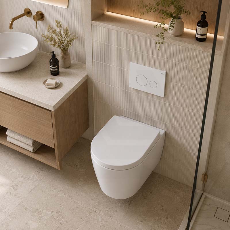 Avery Box Rim Wall Hung Toilet Pan Only Standard UF Seat Dual Flush 550x360x365mm - Gloss White