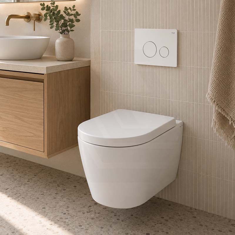 Avery Box Rim Wall Hung Toilet Pan Only Standard UF Seat Dual Flush 550x360x365mm - Gloss White