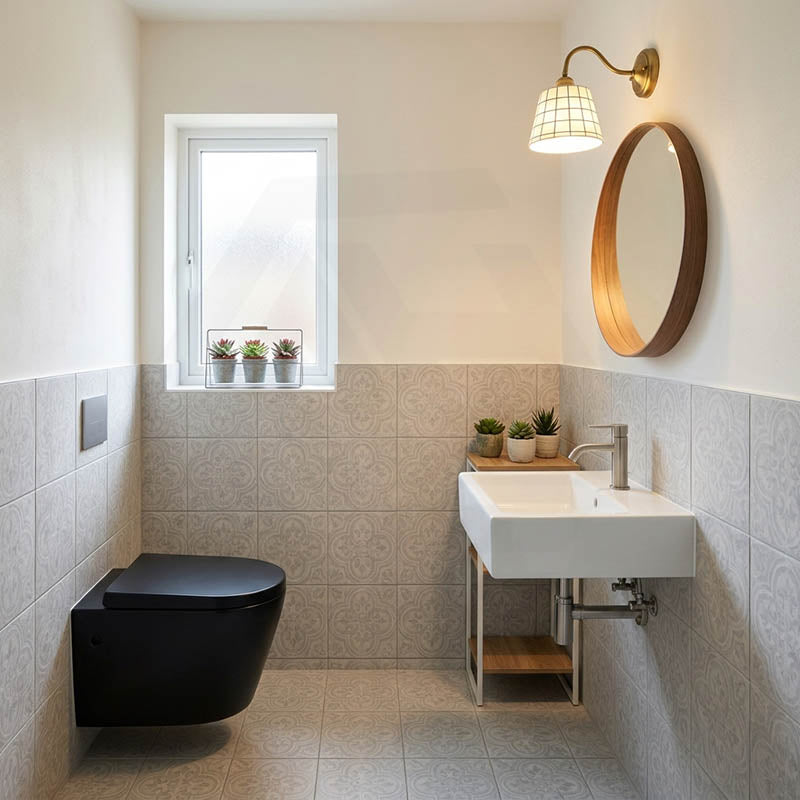 Avis Wall Hung Toilet Pan with Rimless Flush for Modern Bathroom 520x360x325mm - Matt Black / Gloss White