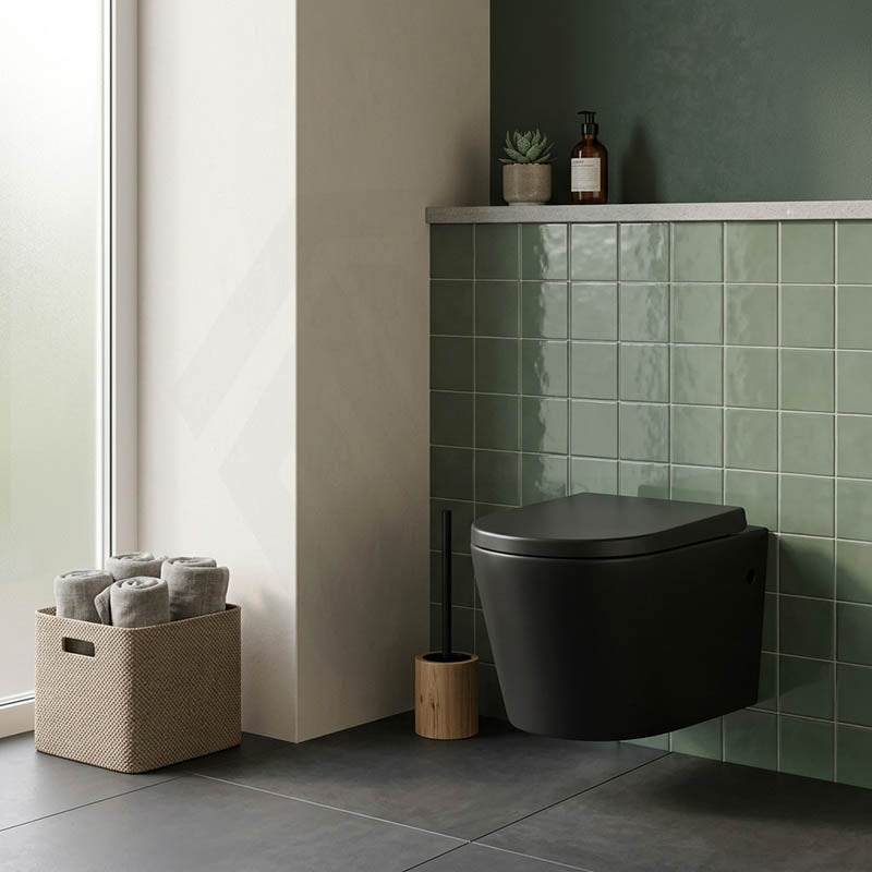 Avis Wall Hung Toilet Pan with Rimless Flush for Modern Bathroom 520x360x325mm - Matt Black / Gloss White