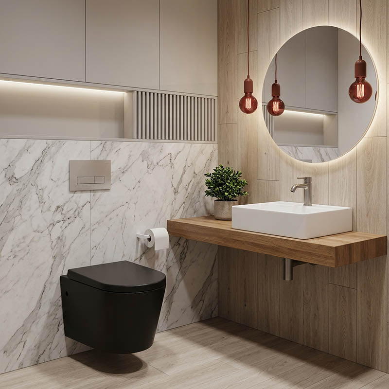 Avis Wall Hung Toilet Pan with Rimless Flush for Modern Bathroom 520x360x325mm - Matt Black / Gloss White