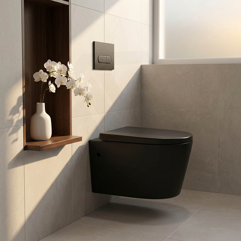 Avis Wall Hung Toilet Pan with Rimless Flush for Modern Bathroom 520x360x325mm - Matt Black / Gloss White