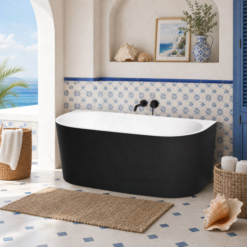 Elivia Back to Wall Bathtub NO Overflow 1400/1500/1700mm - Matt Black & White