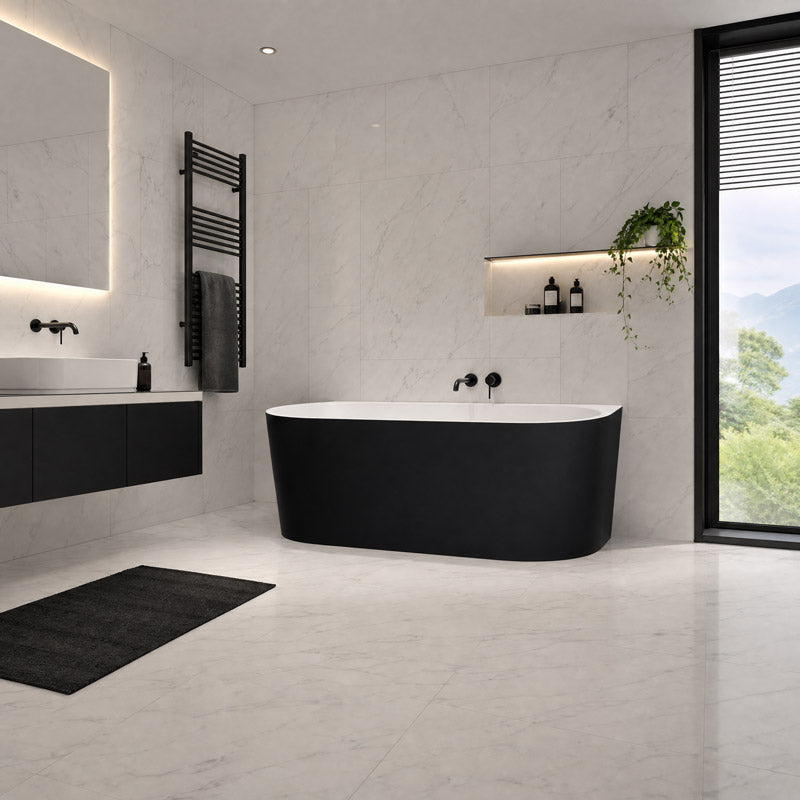 Elivia Back to Wall Bathtub NO Overflow 1400/1500/1700mm - Matt Black & White