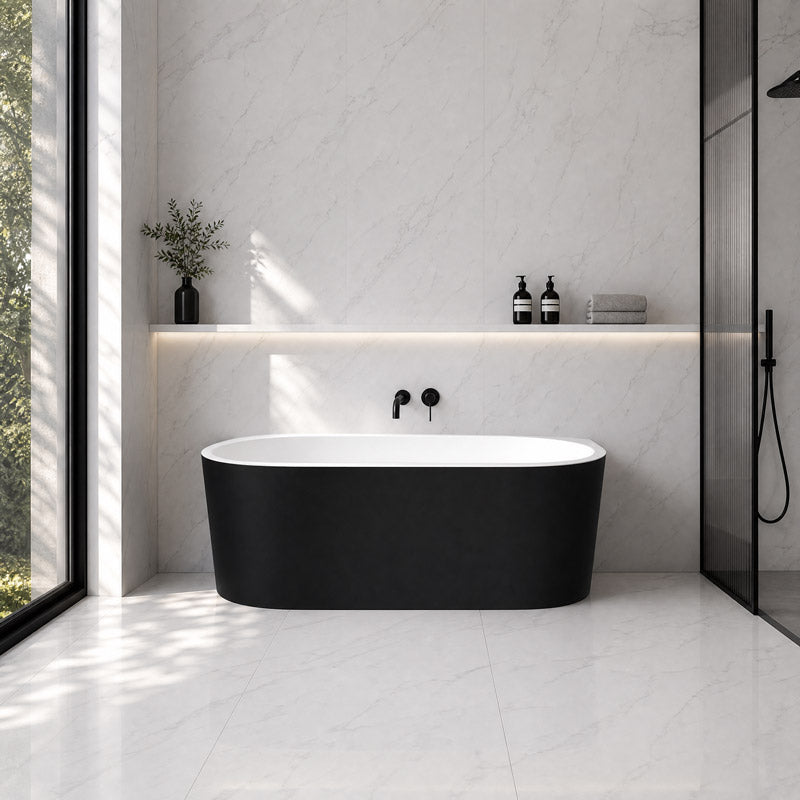 Elivia Back to Wall Bathtub NO Overflow 1400/1500/1700mm - Matt Black & White