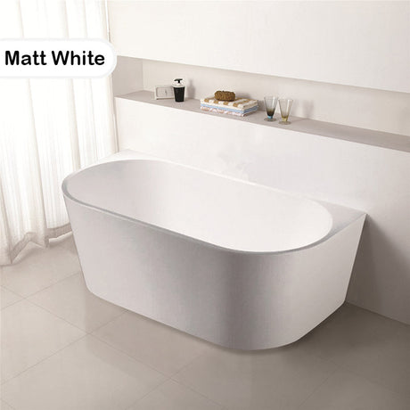 1400/1490/1700mm Elivia Bathtub Back To Wall Acrylic Matt White No Overflow